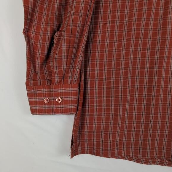 HABAND Men's Button Up Shirt Red Tartan Plaid Long Sleeve Western Classic Large - Picture 3 of 11
